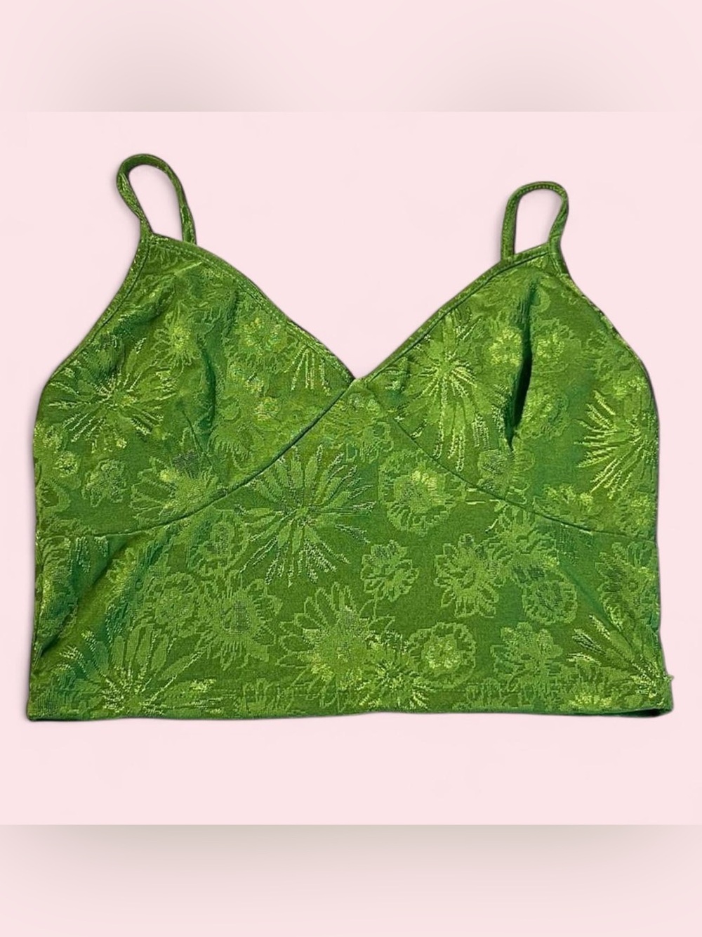 Heart Hips Bright Green Floral Jacquard Cami